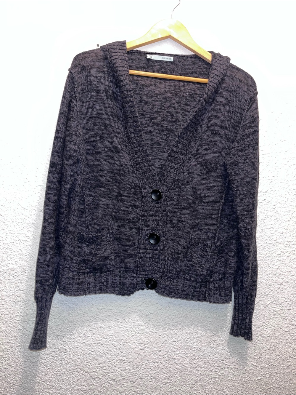 Maurices Charcoal Marled V-Neck Button Cardigan